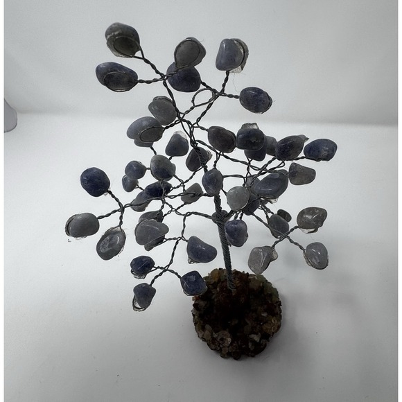 The Unbranded Brand Other - Handmade Gemstone Wire Tree Figurine with Crystal Base, Blue Gray Stone Art